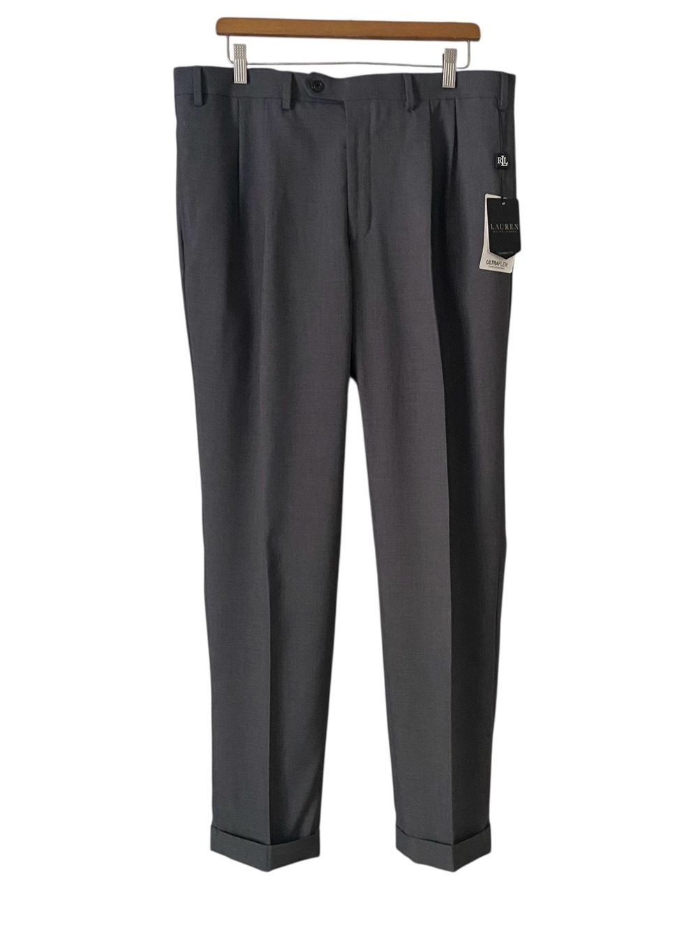 Lauren Ralph Lauren Pleated Ultraflex Grey Stretch Dress Pants Sz 38/32